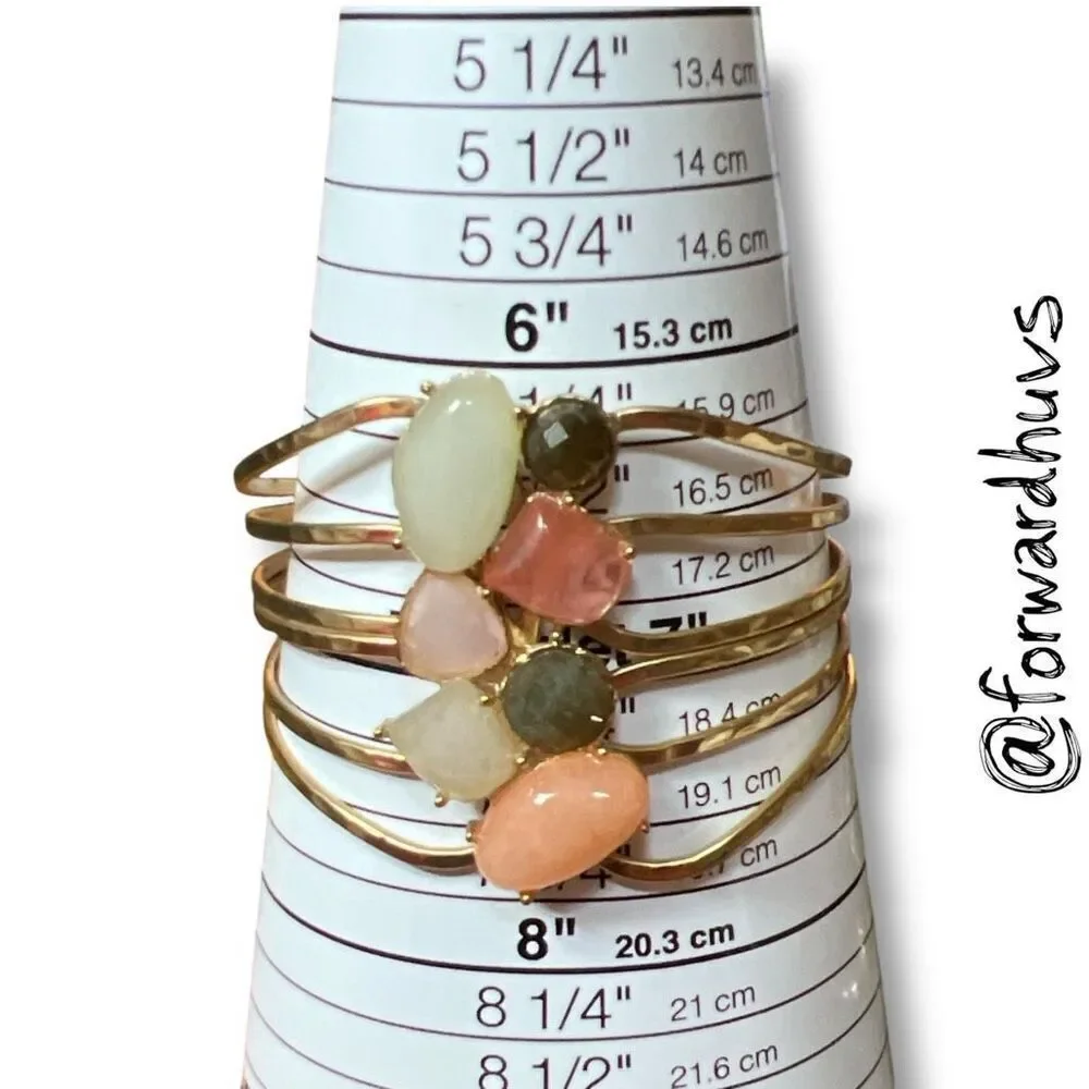 Gold Tone Metal & Colored Glass Boho Cuff Bracelet
